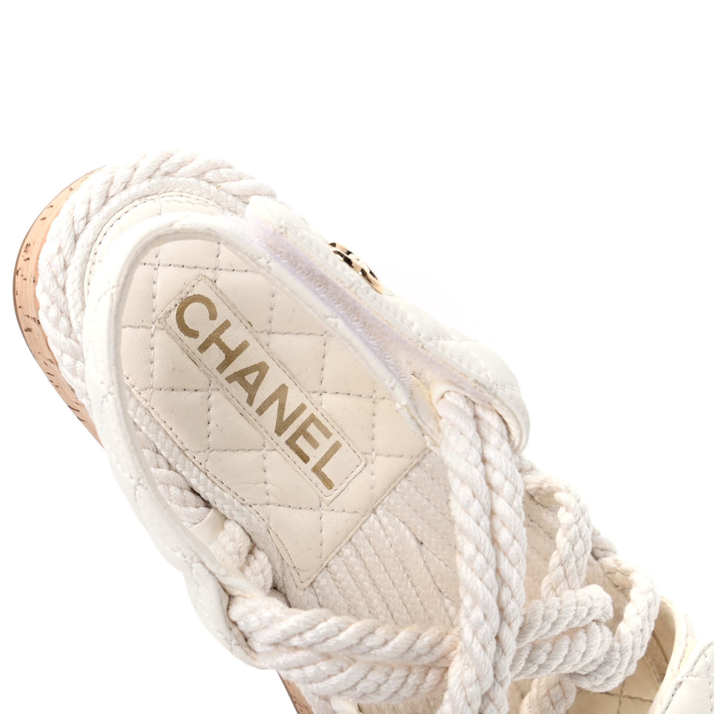 Cord Lambskin Quilted Logo Sandals 36 White