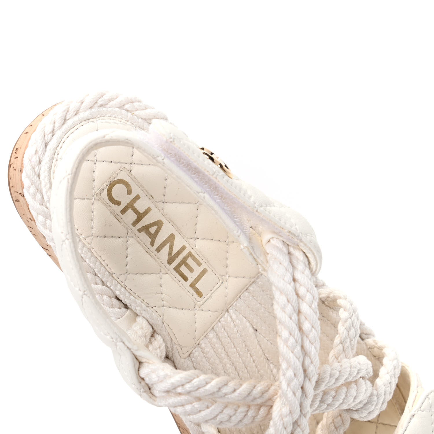 Chanel Cord Lambskin Quilted Logo Sandals 36 White 8 of 11