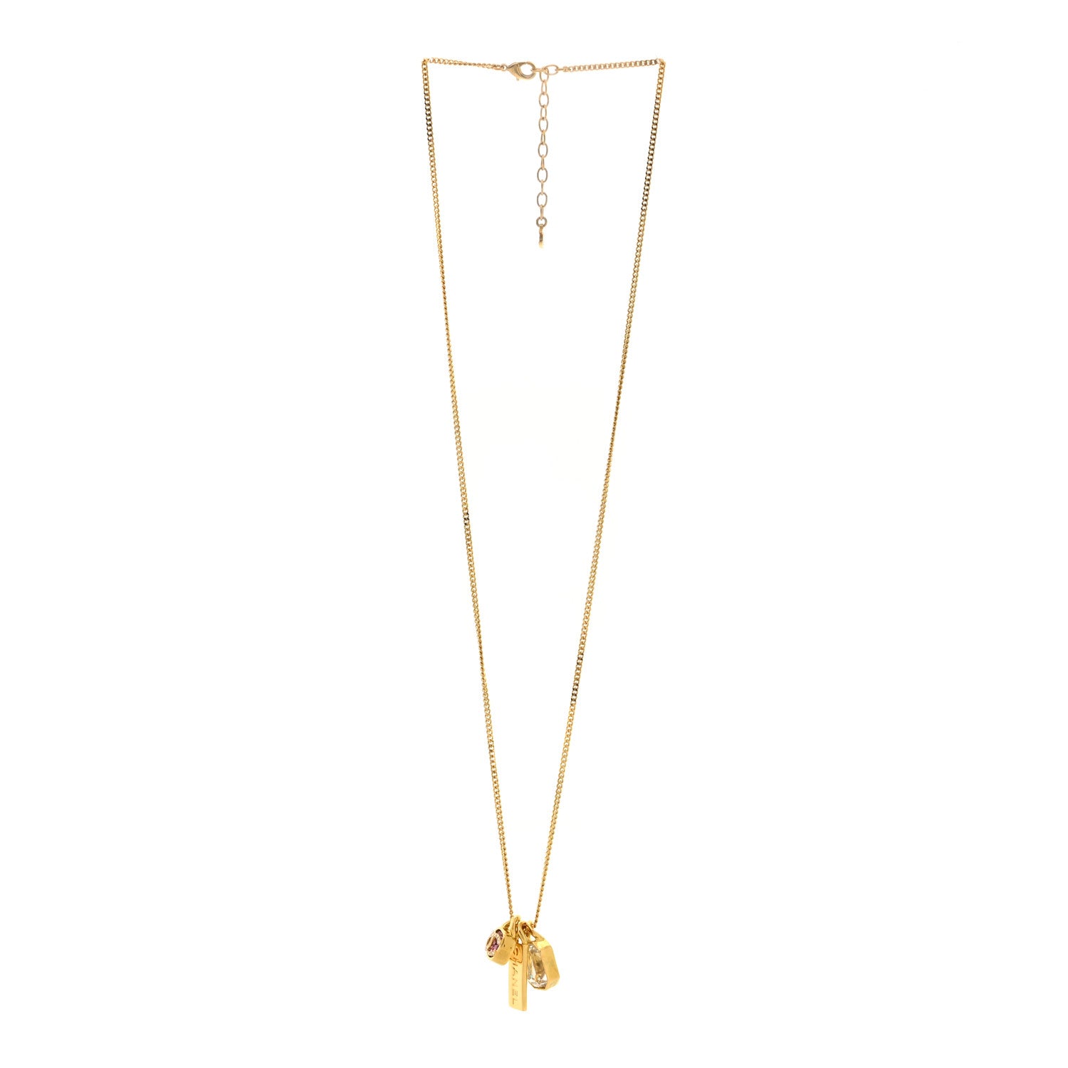 Chanel Metal Crystal Charm Necklace Purple Gold 3 of 4