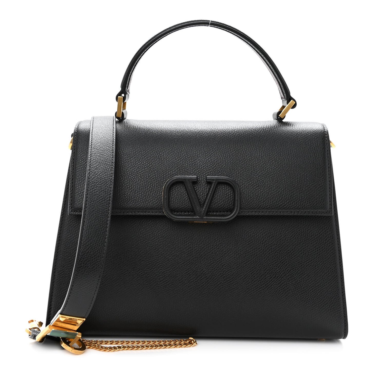 Grainy Calfskin Medium VSling Top Handle Bag Black