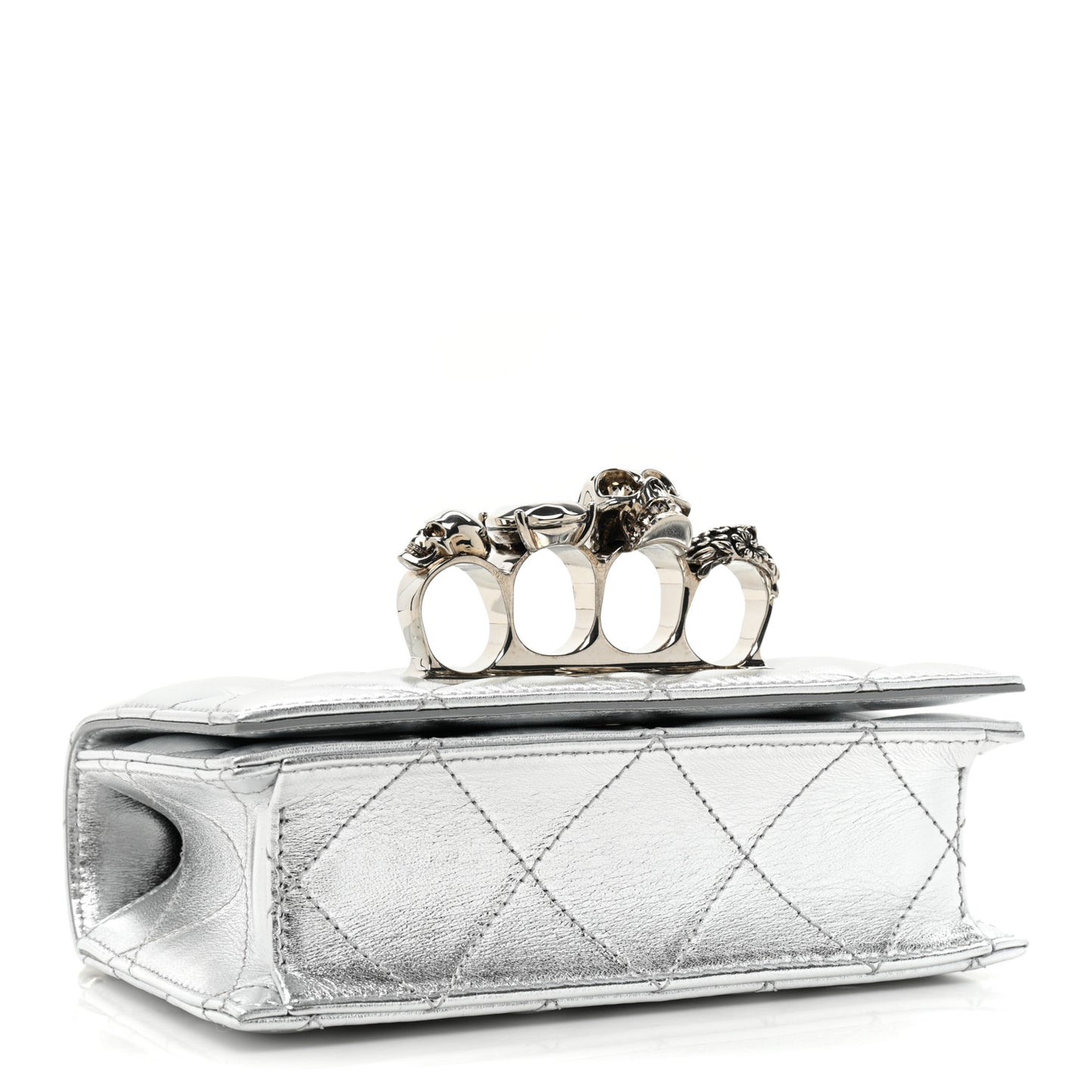 Metallic Lambskin Quilted Knuckle Shoulder Bag Silver