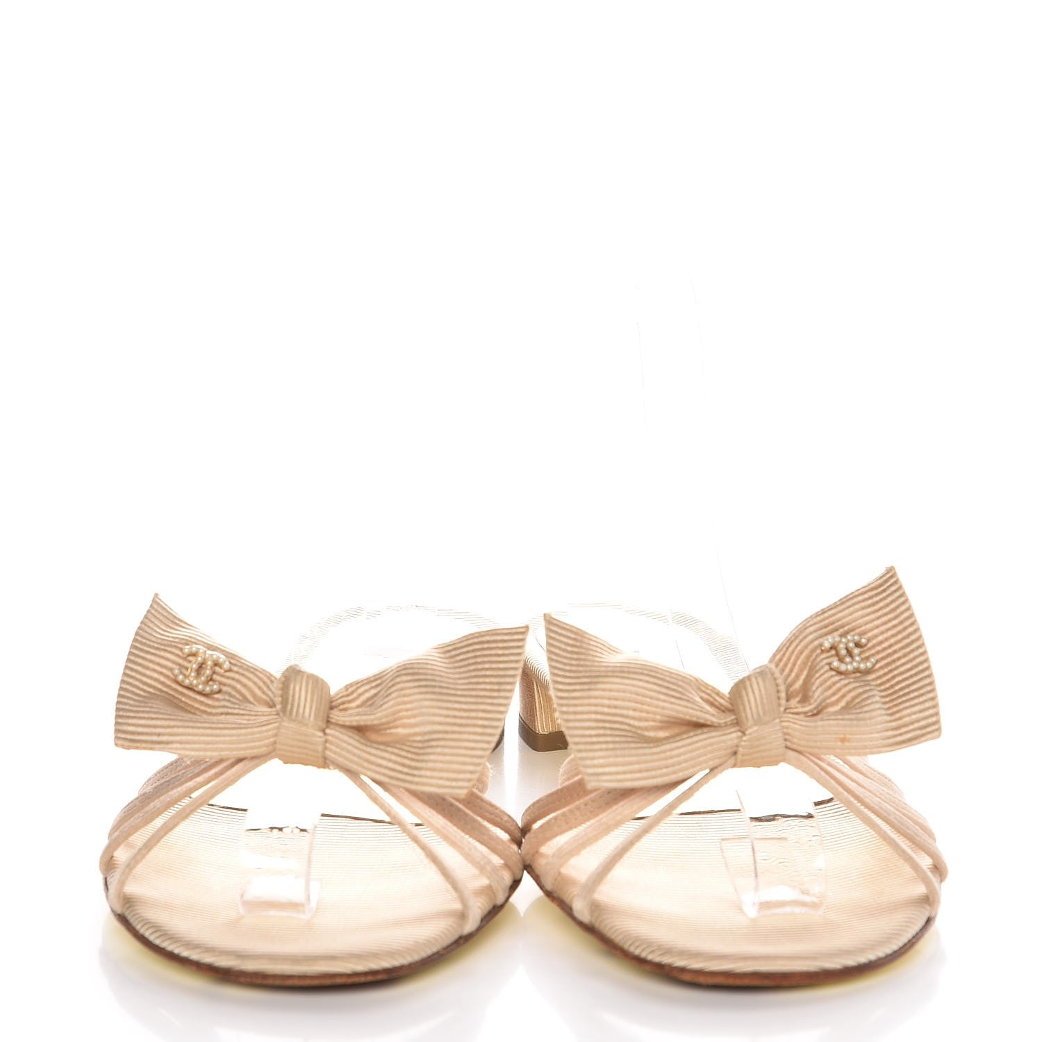 Chanel Grosgrain Pearl CC Bow Sandals 38 Beige 2 of 9