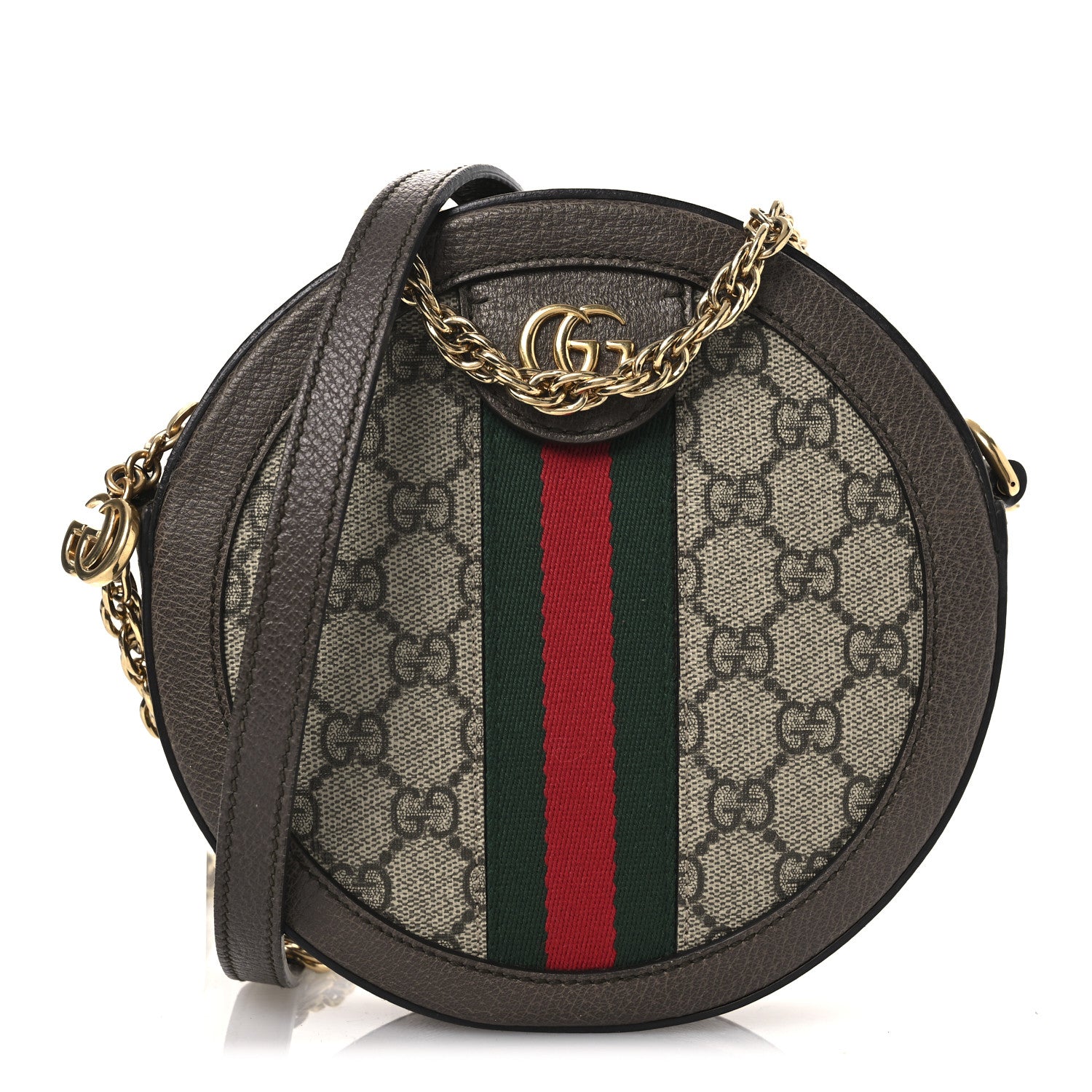 Gucci GG Supreme Monogram Web Mini Ophidia Round Shoulder Bag Brown 1 of 12