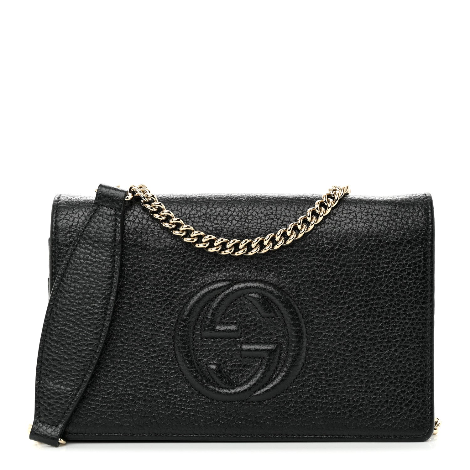 Gucci Pebbled Calfskin Soho Wallet On Chain Black 1 of 11