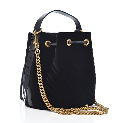 Gucci Velvet Matelasse GG Marmont Bucket Bag Black 3 of 10