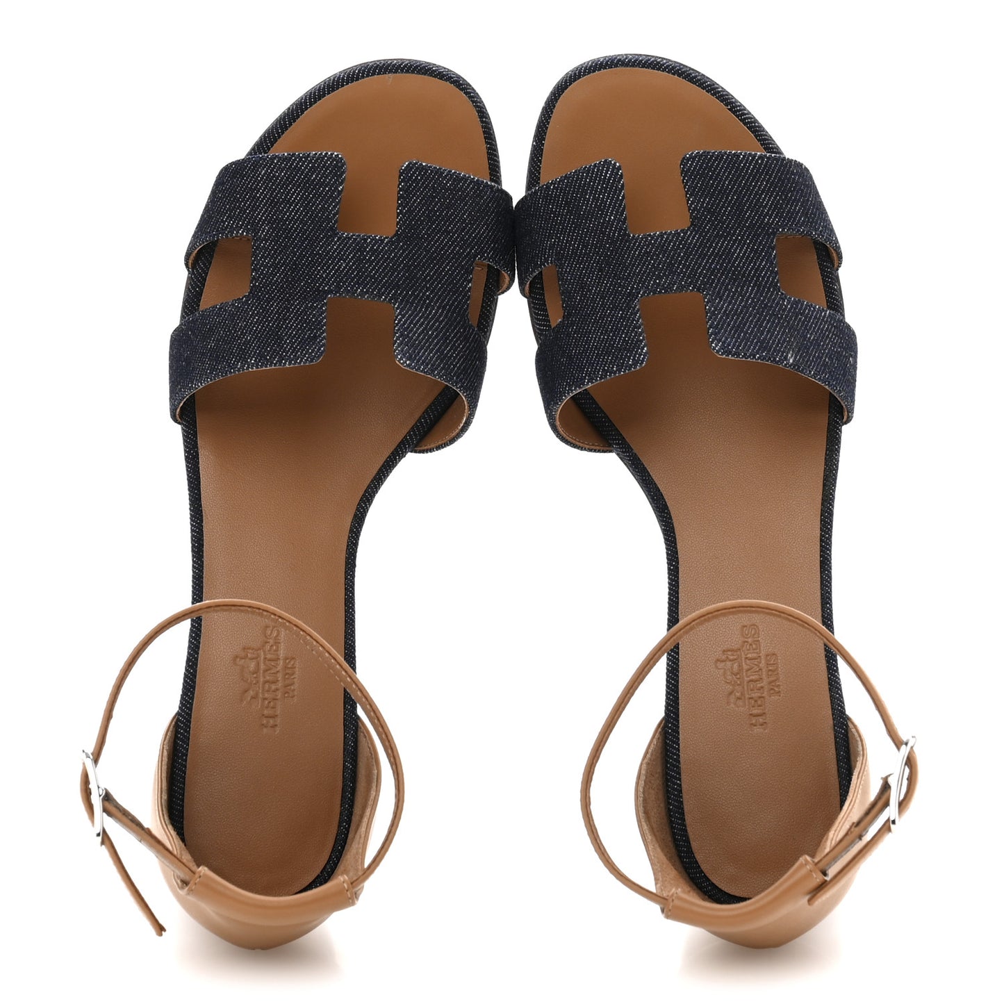 Denim Calfskin Encens 50 Sandals 37.5 Bleu Brut Naturel