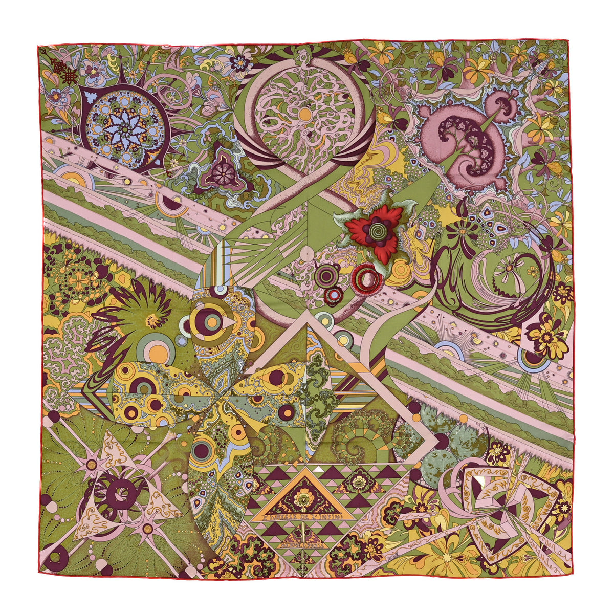 Silk L'Ivresse de I'Infini Scarf 90 Absinthe Vieux Rose Prune