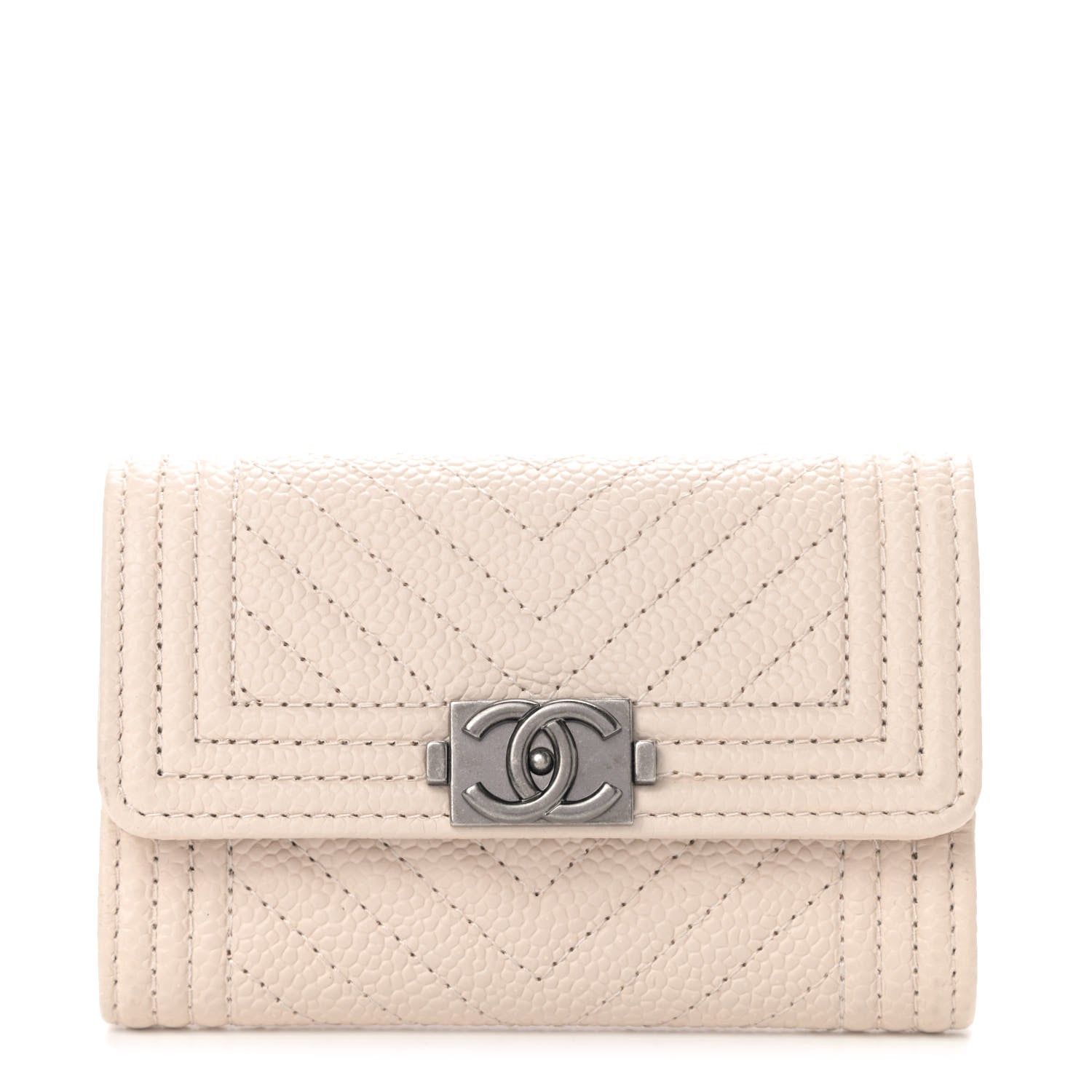 Chanel Caviar Chevron Quilted Boy Card Holder Light Beige 1 of 4