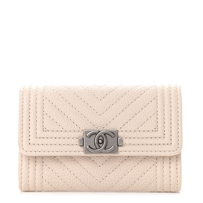 Chanel Caviar Chevron Quilted Boy Card Holder Light Beige 1 of 4