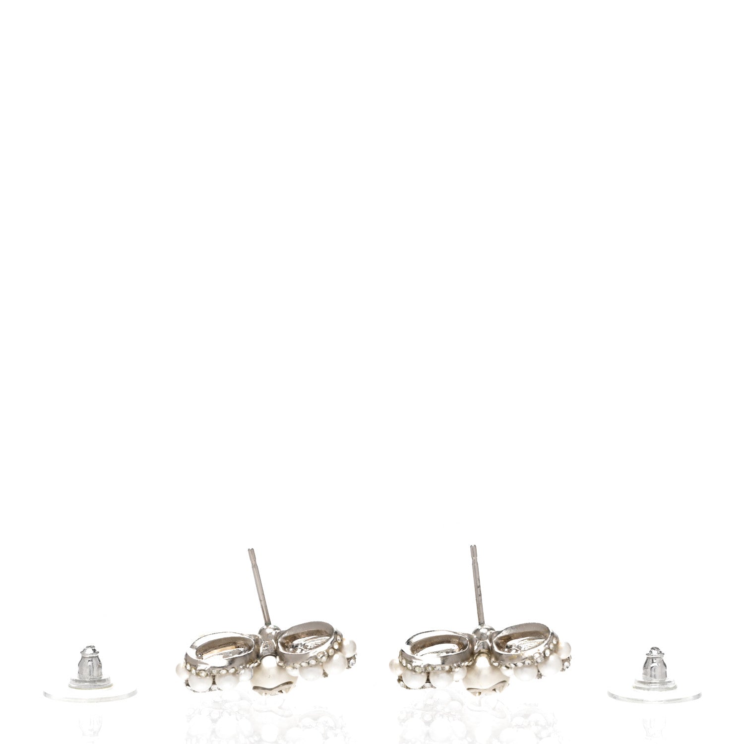 Chanel Crystal Pearl Bow CC Earrings Silver 3 of 5