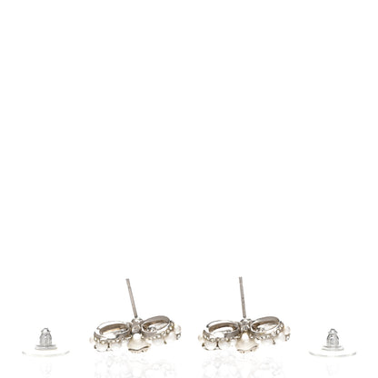 Chanel Crystal Pearl Bow CC Earrings Silver 3 of 5