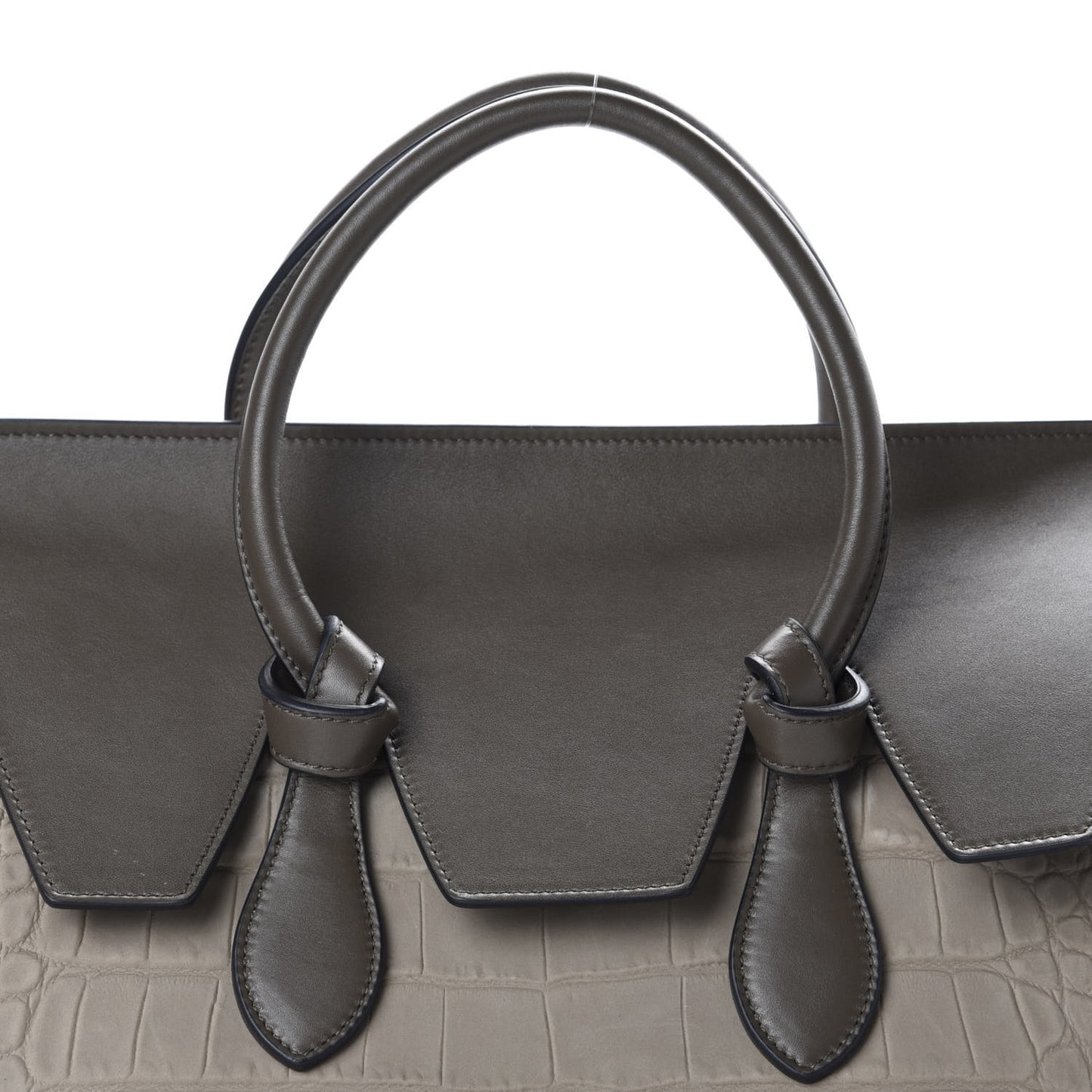 Crocodile Embossed Nubuck Calfskin Small Tie Knot Tote Grey