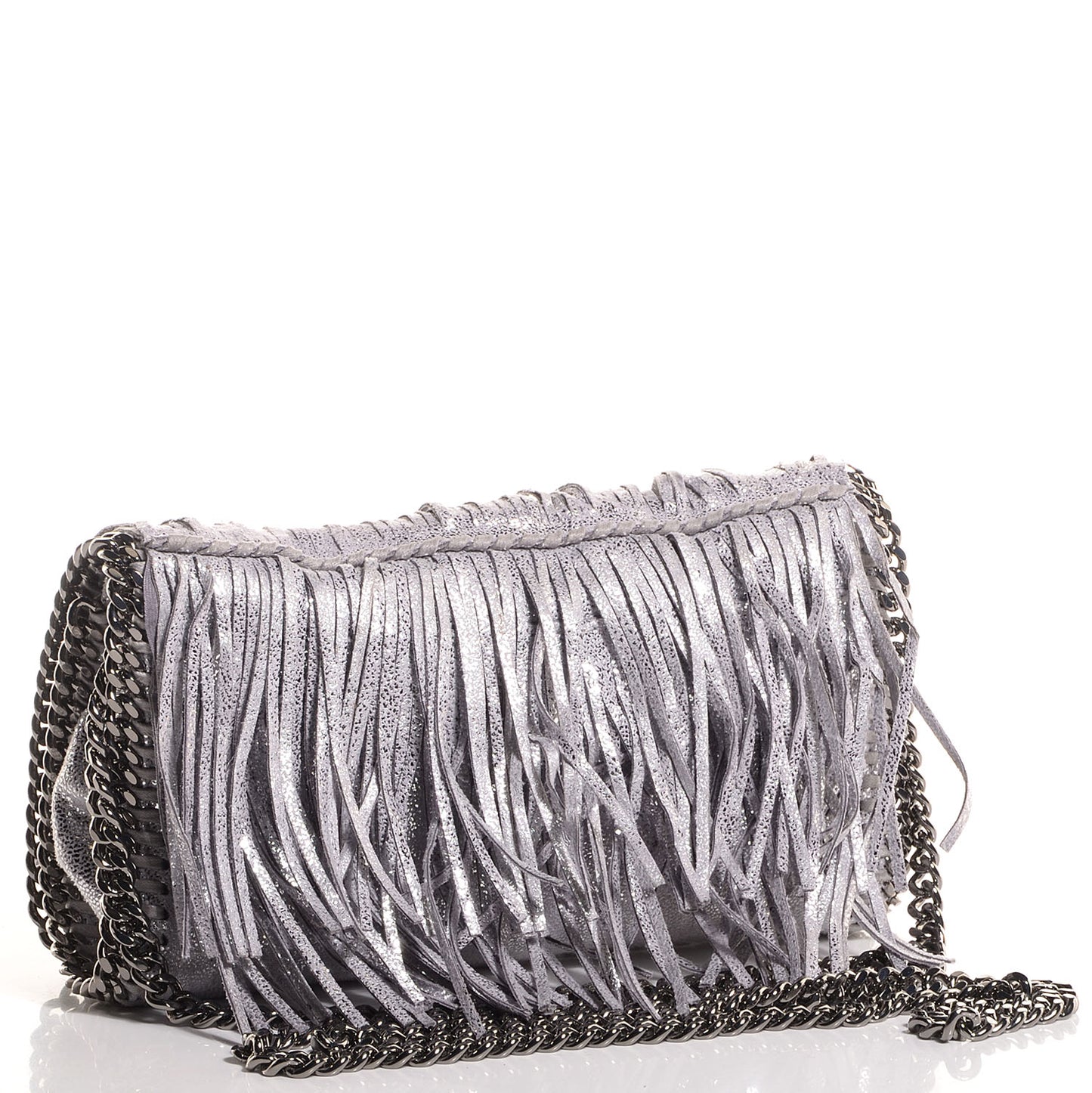 Faux Suede Fringe Falabella Crossbody Platinum