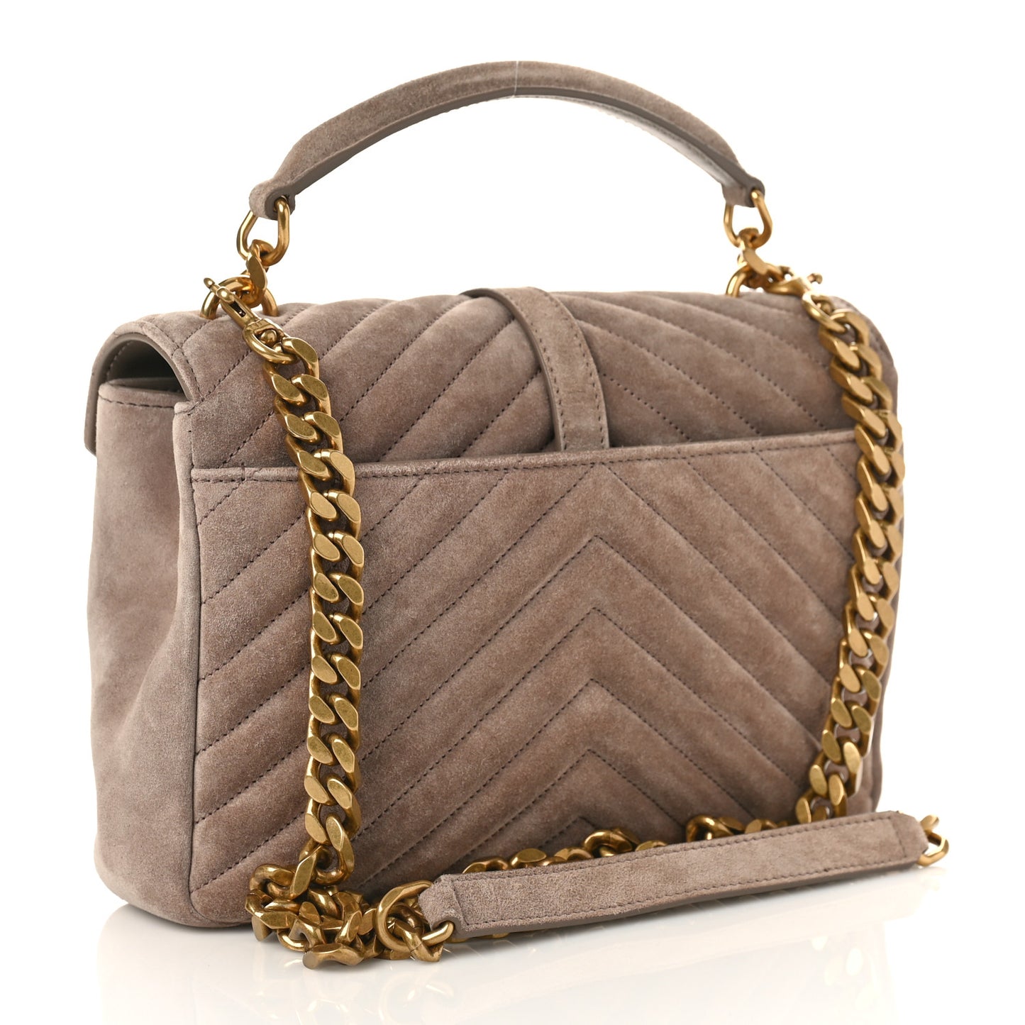 Suede Matelasse Chevron Monogram Medium College Bag Taupe