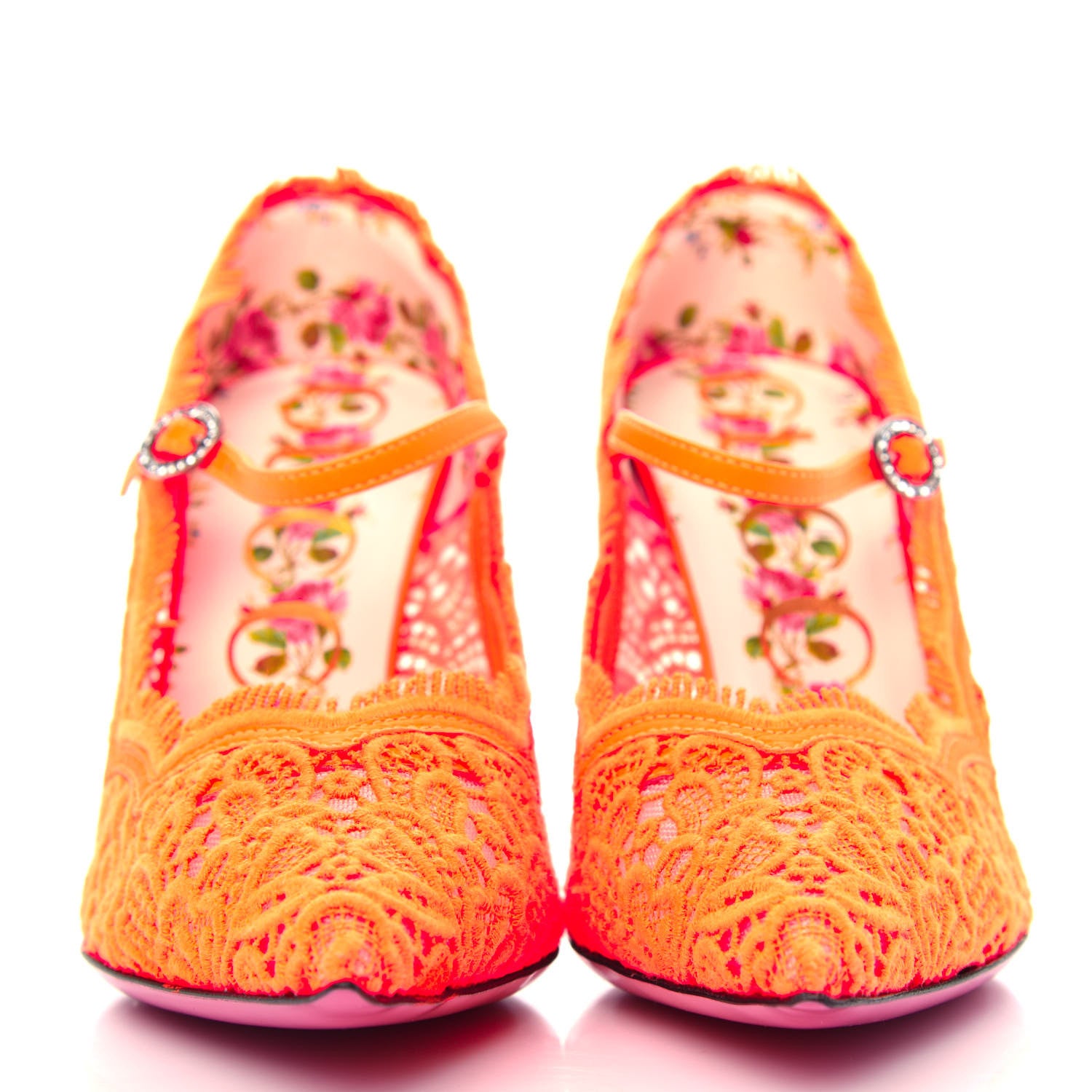 Gucci Lace Pizzo Venice Pumps 35.5 Orange Fluo 2 of 10