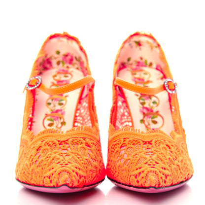 Gucci Lace Pizzo Venice Pumps 35.5 Orange Fluo 2 of 10