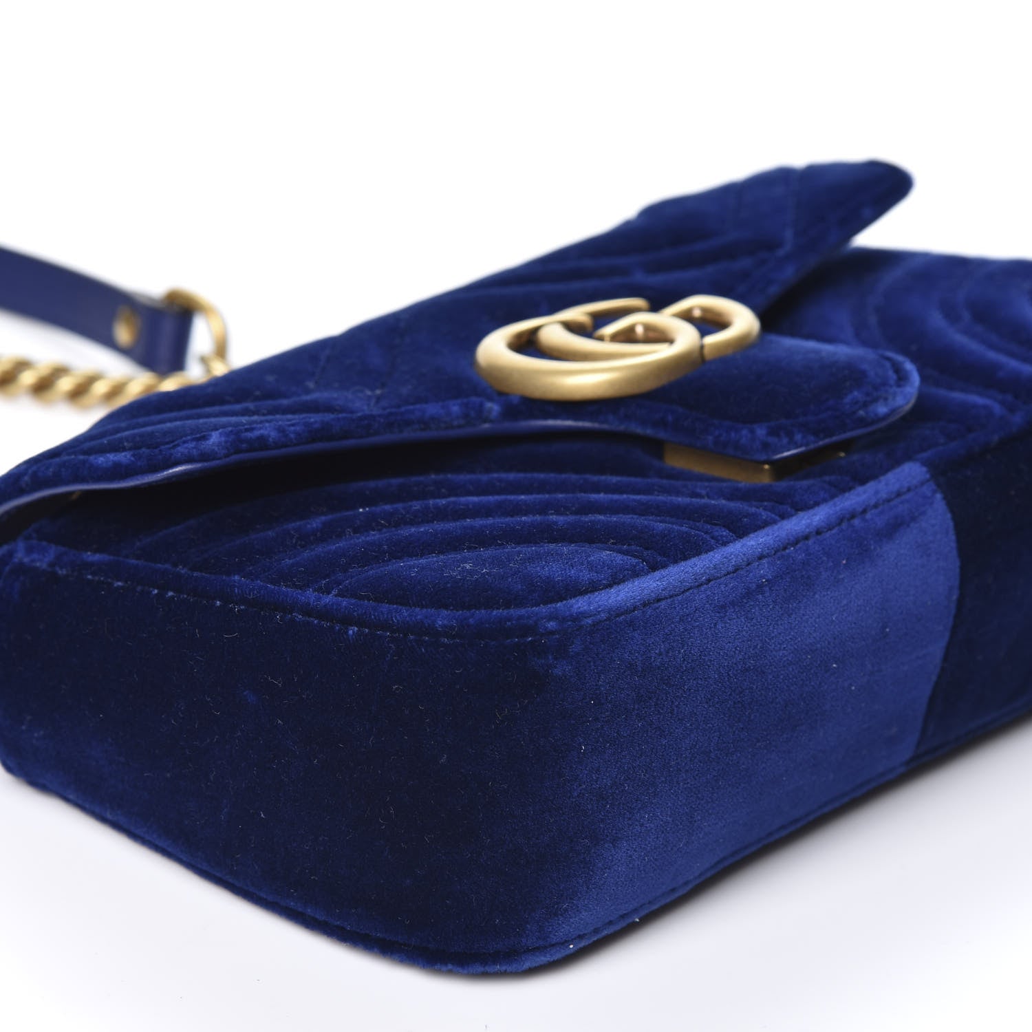 Gucci Velvet Matelasse Mini GG Marmont Shoulder Bag Cobalt Blue 5 of 9