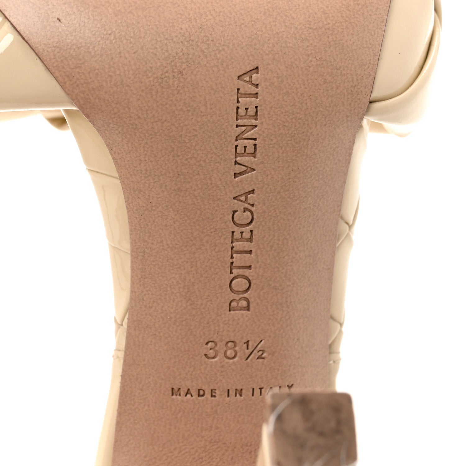 Bottega Veneta Ultra Gloss Patent Maxi Intrecciato Lido 90mm Mule Sandals 38.5 Beige 7 of 10
