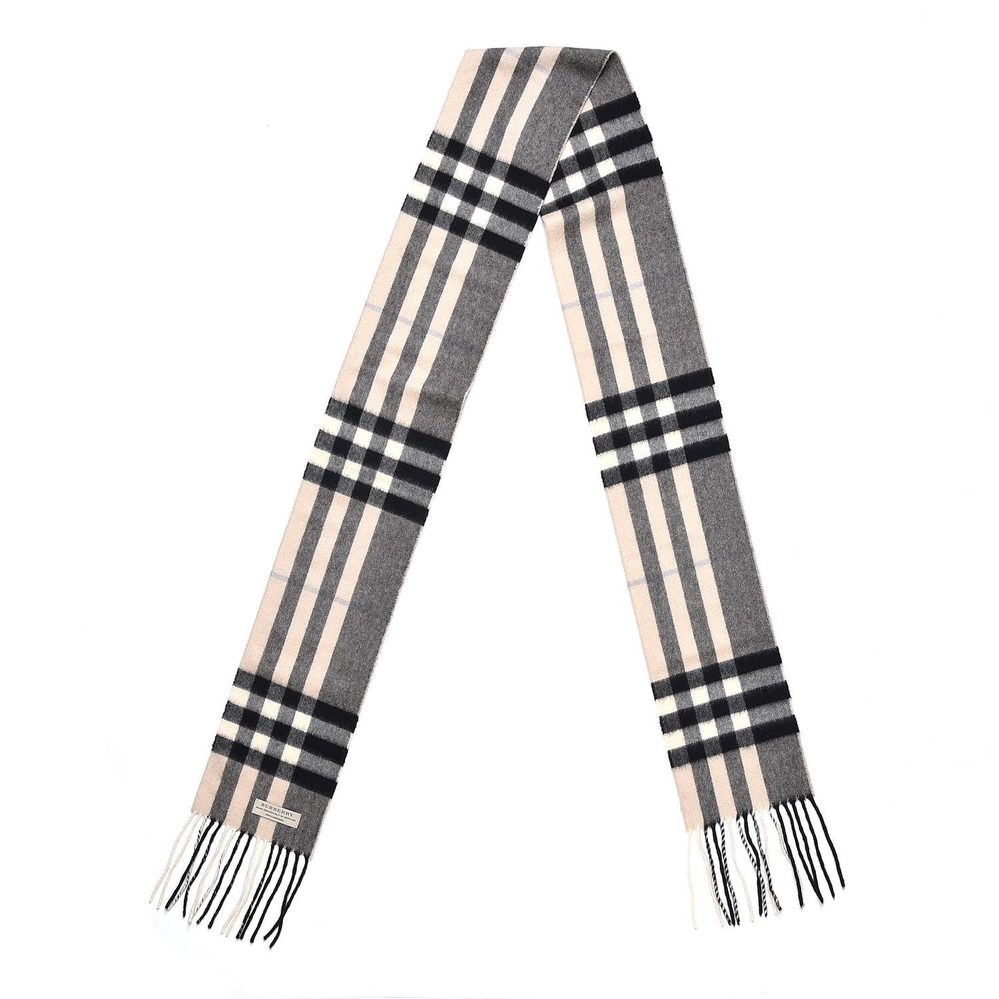 Cashmere House Check Fringe Skinny Scarf Beige