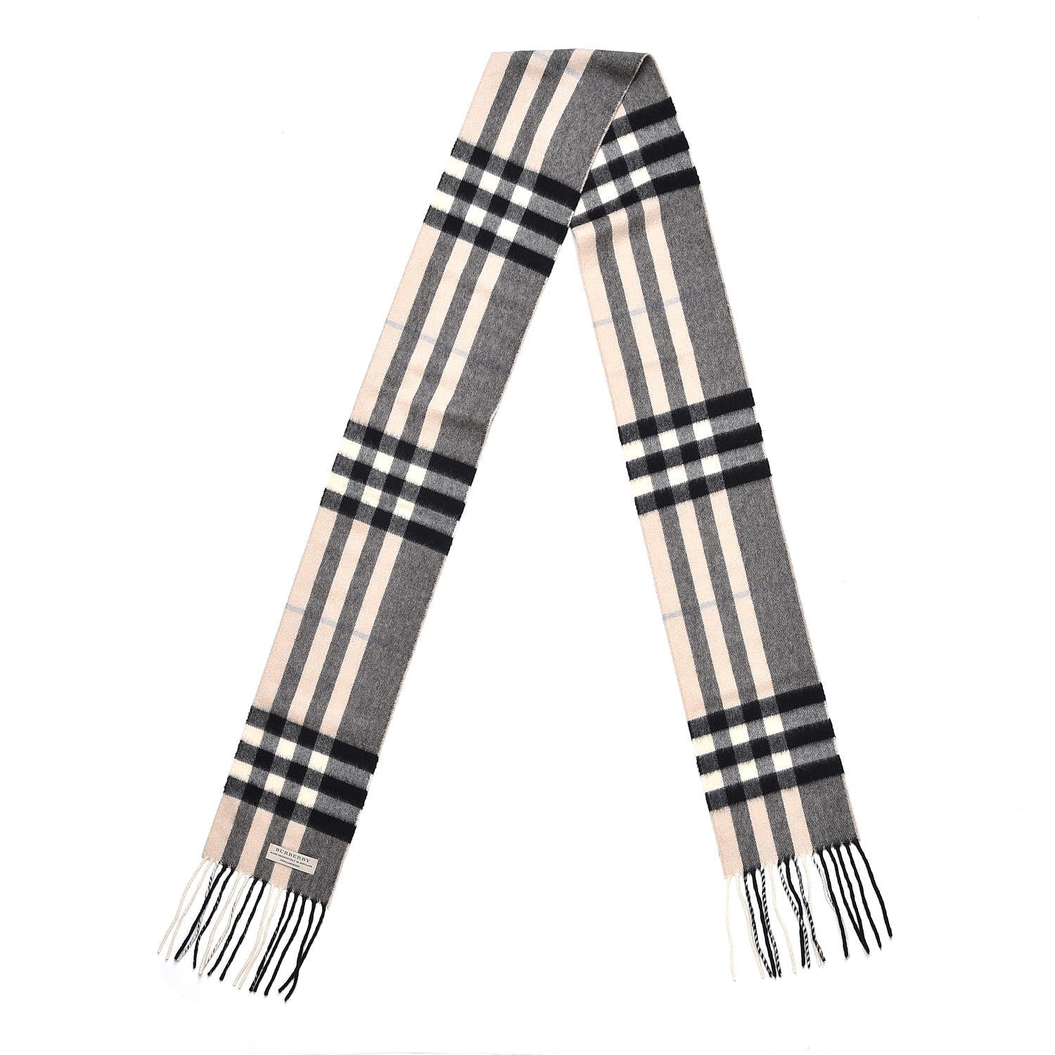 Burberry Cashmere House Check Fringe Skinny Scarf Beige 3 of 7
