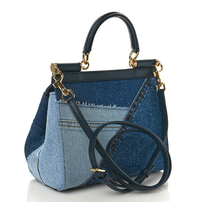 Dolce & Gabbana Calfskin Denim Patchwork Mini Miss Sicily Satchel Blue 2 of 8