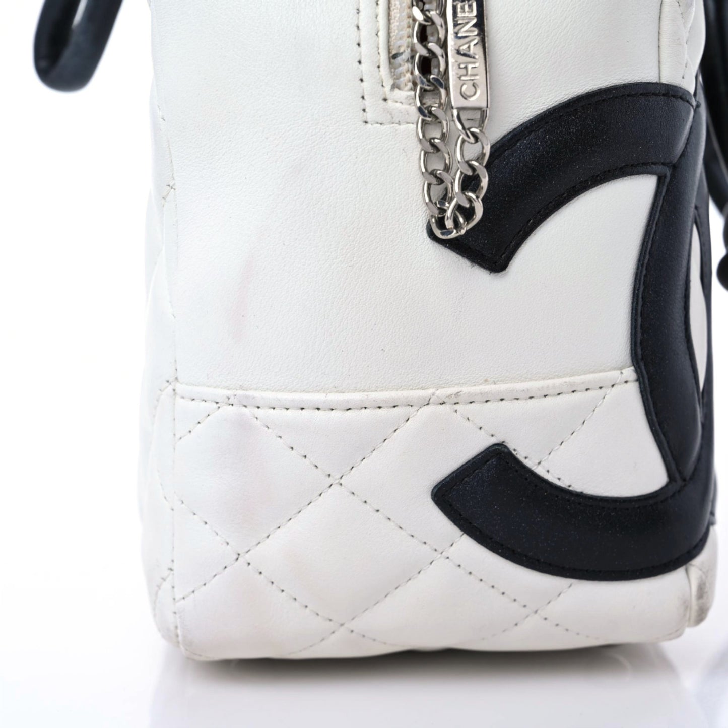 Calfskin Quilted Large Cambon Bowler White Black