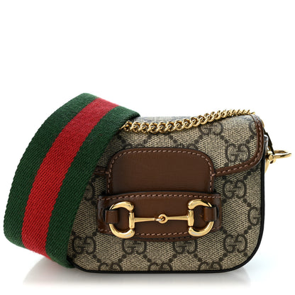 Gucci GG Supreme Monogram Azalea Calfskin Web Horsebit 1955 Wallet On Strap Beige Ebony Brown Sugar 1 of 9