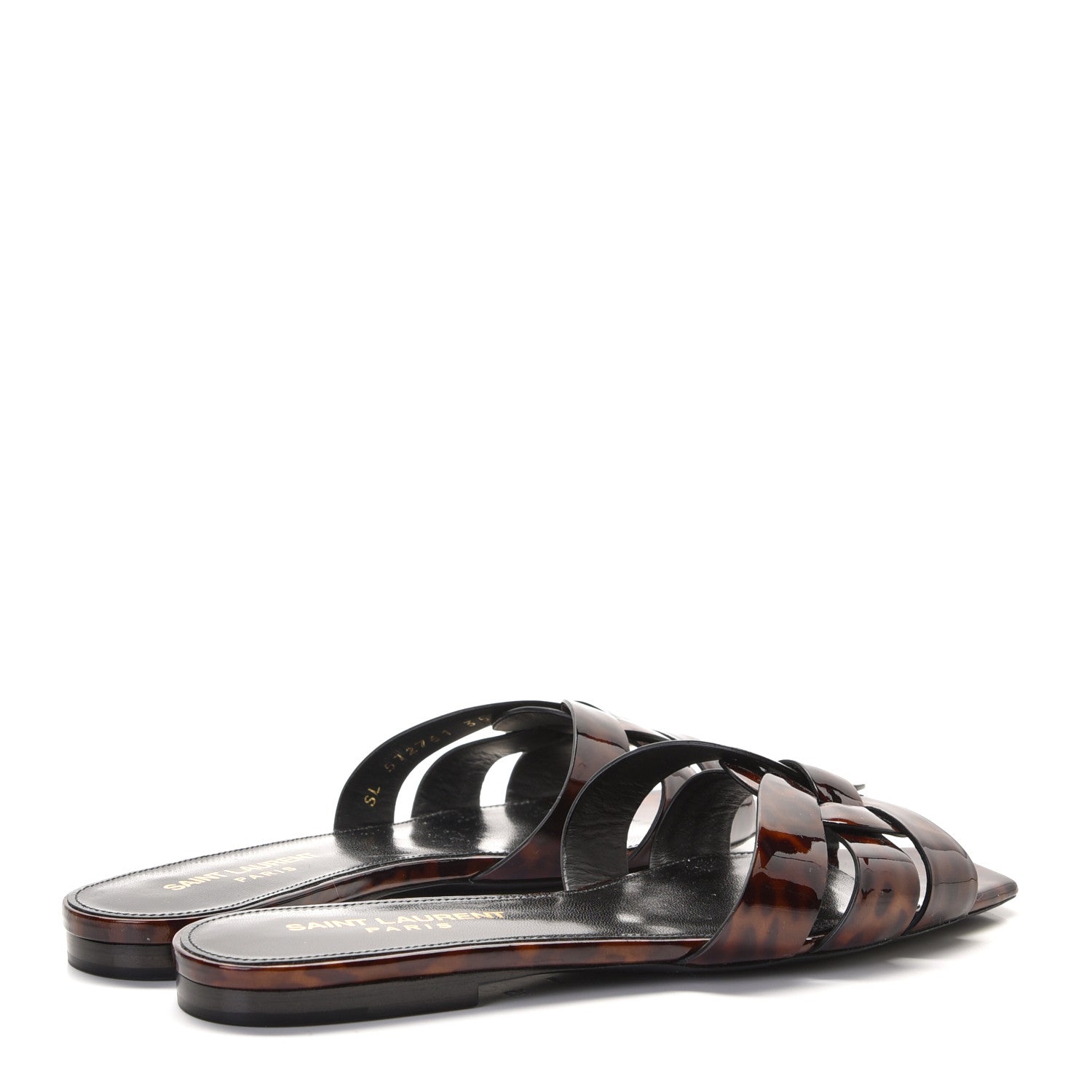 Saint Laurent Patent Calfskin Nu Pied 05 Slide Sandals 35 Tortoise 3 of 9