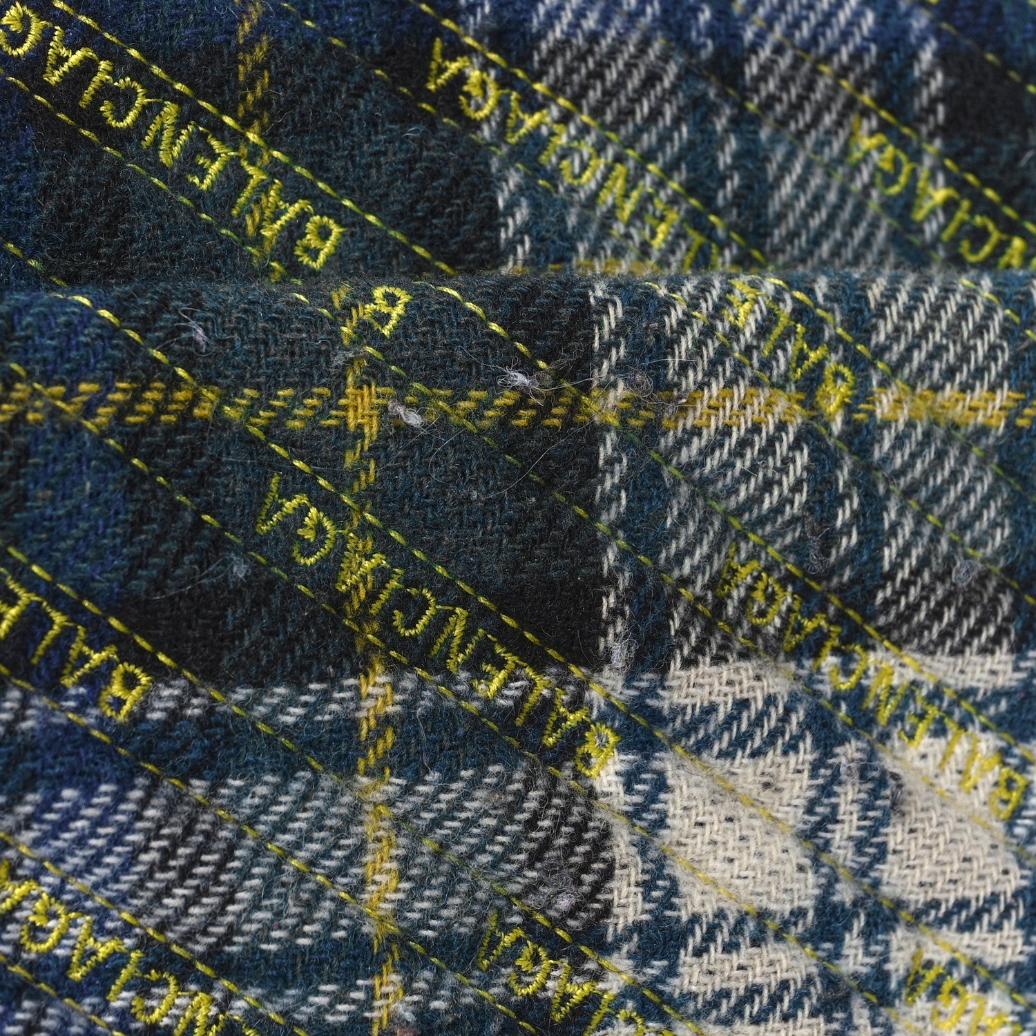 Balenciaga Wool Plaid Diagonal Allover Logo Matelasse M BB Round Shoulder Bag Green Blue Yellow 10 of 16