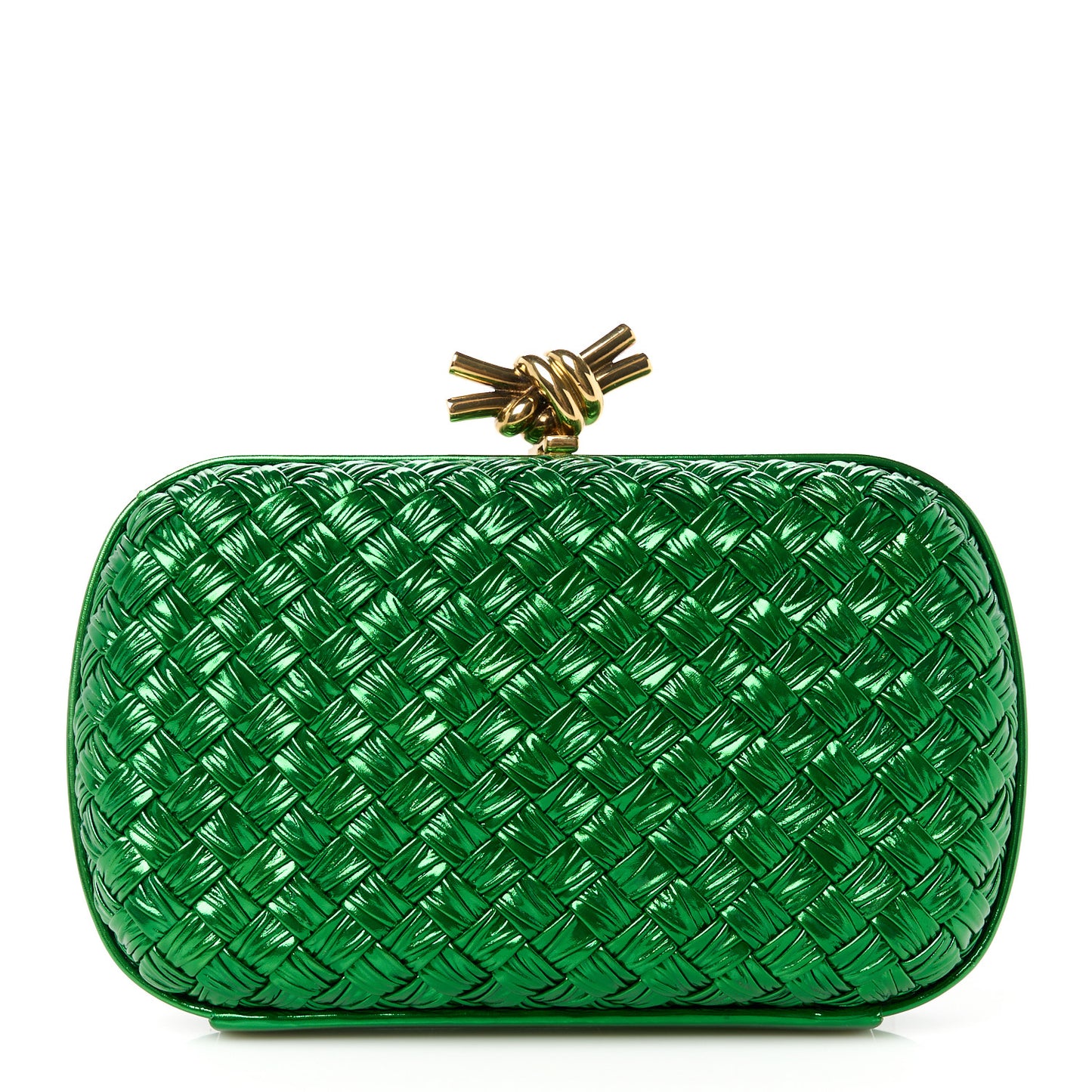 Metallic Intrecciato Minaudiere Knot Clutch Green