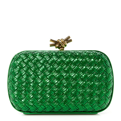 Bottega Veneta Metallic Intrecciato Minaudiere Knot Clutch Green 1 of 9