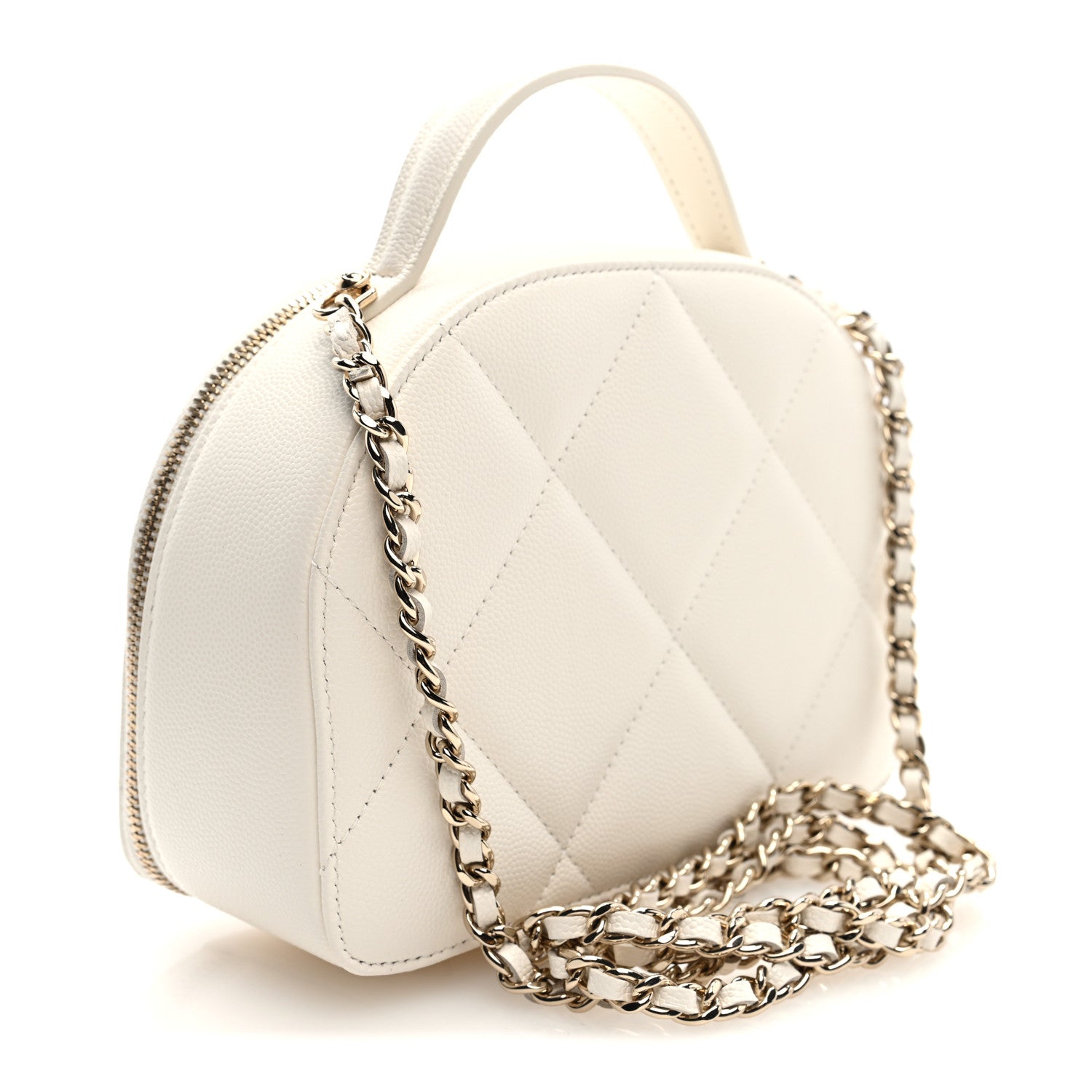 Chanel Grained Calfskin Quilted Top Handle Chain Clutch White 3 of 11