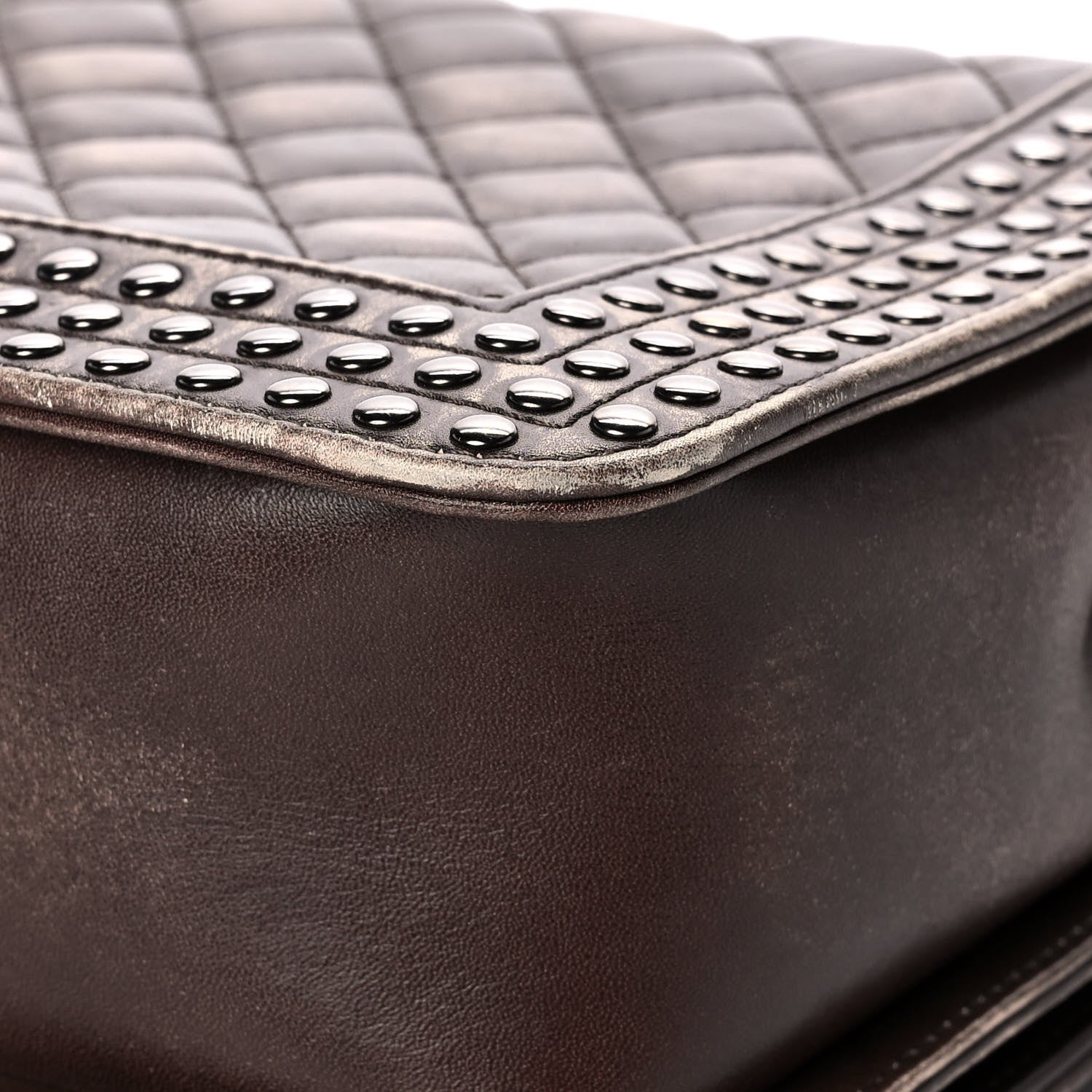 Chanel Faded Calfskin Quilted Large Studded Boy Flap Brown Beige 12 of 16
