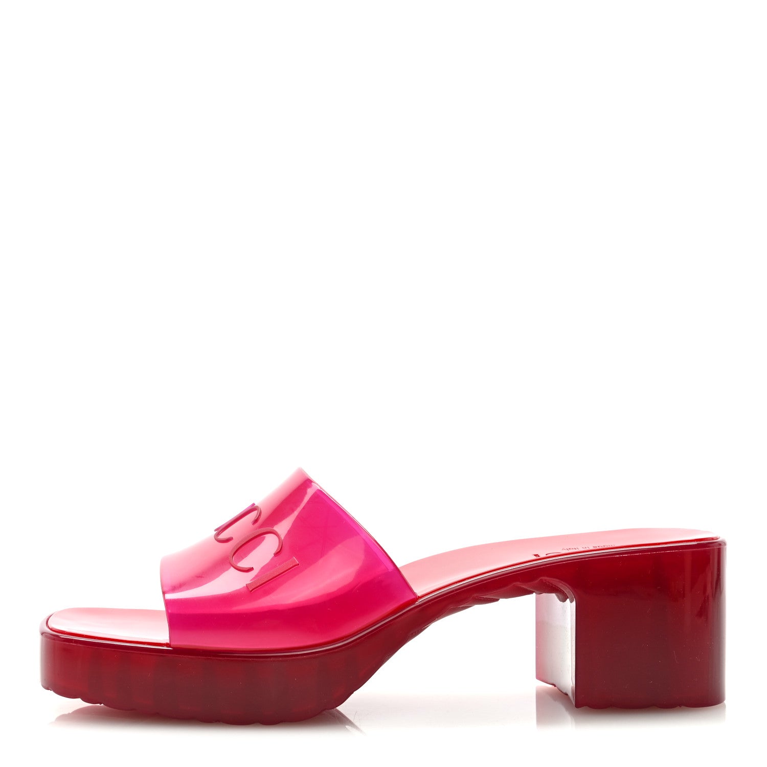 Gucci Rubber Gucci Logo Womens Platform 20/60mm Slide Sandals 37 Hibiscus Red 1 of 8