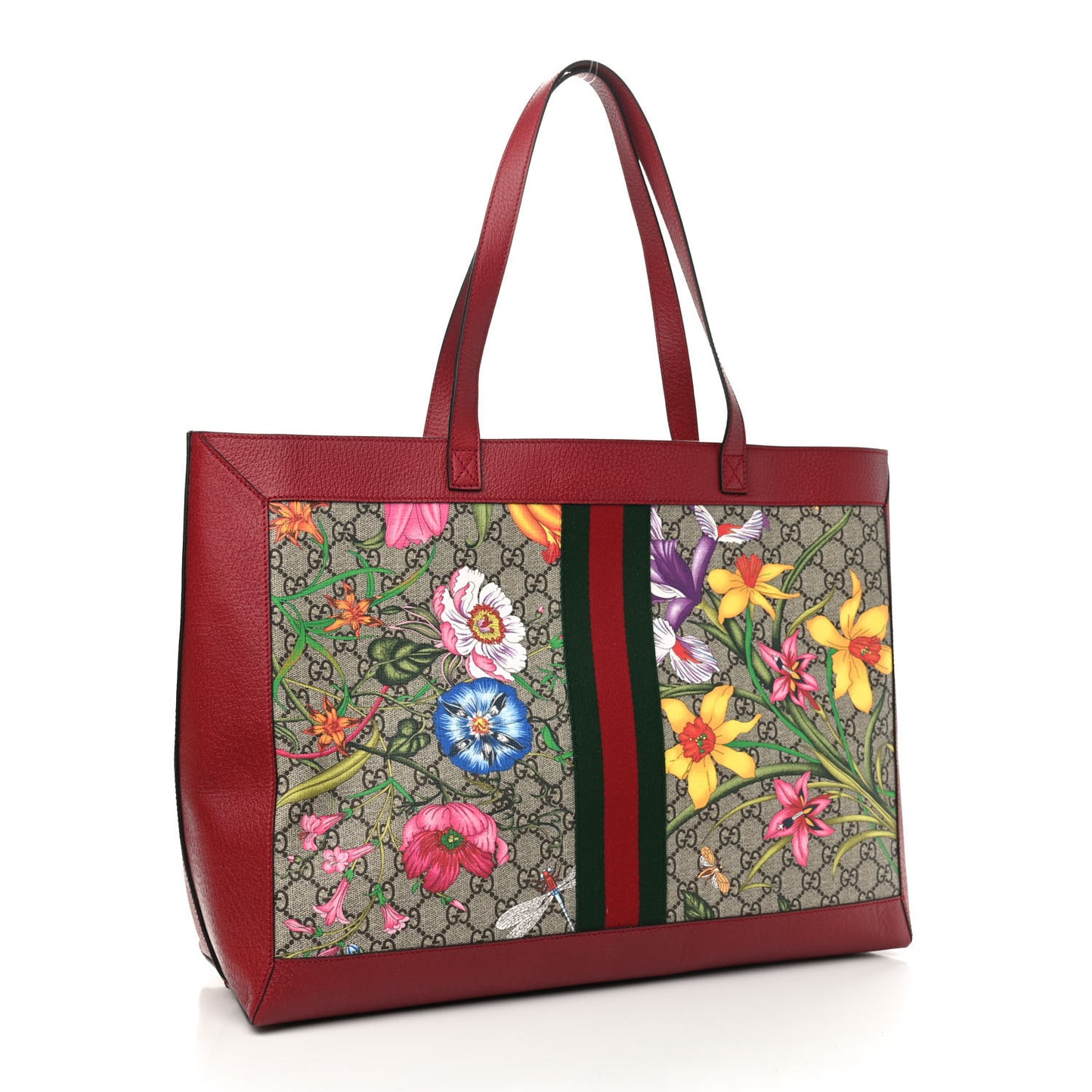 GG Supreme Monogram Flora Web Large Ophidia Tote Red