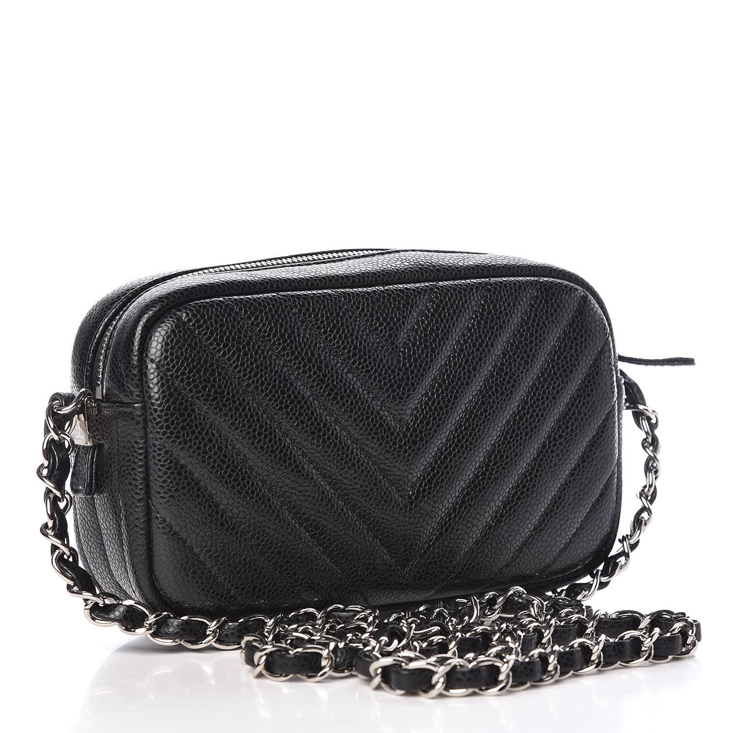 Caviar Chevron Quilted Camera Case Black