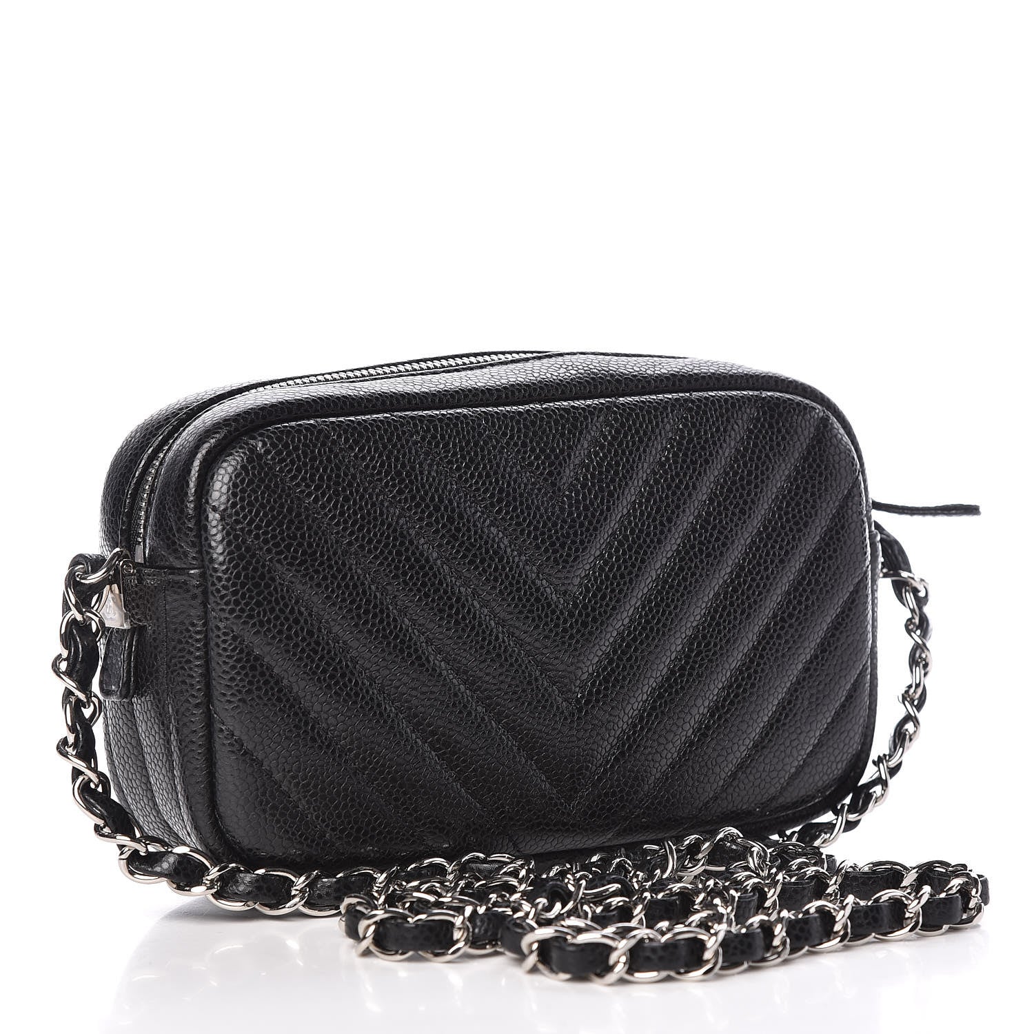 Chanel Caviar Chevron Quilted Camera Case Black 3 of 9