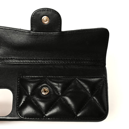 Chanel Lambskin Quilted Pearl Crush iPhone XII Pro Holder With Chain Black 5 of 11