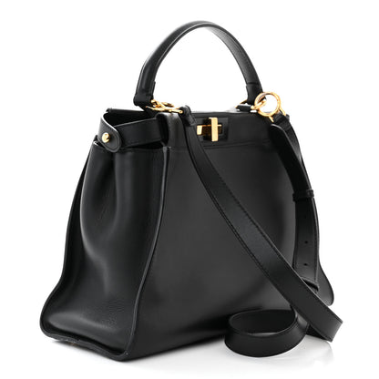 Fendi Vitello Seta Shiny Nappa Medium Peekaboo Iconic Satchel Black 3 of 11