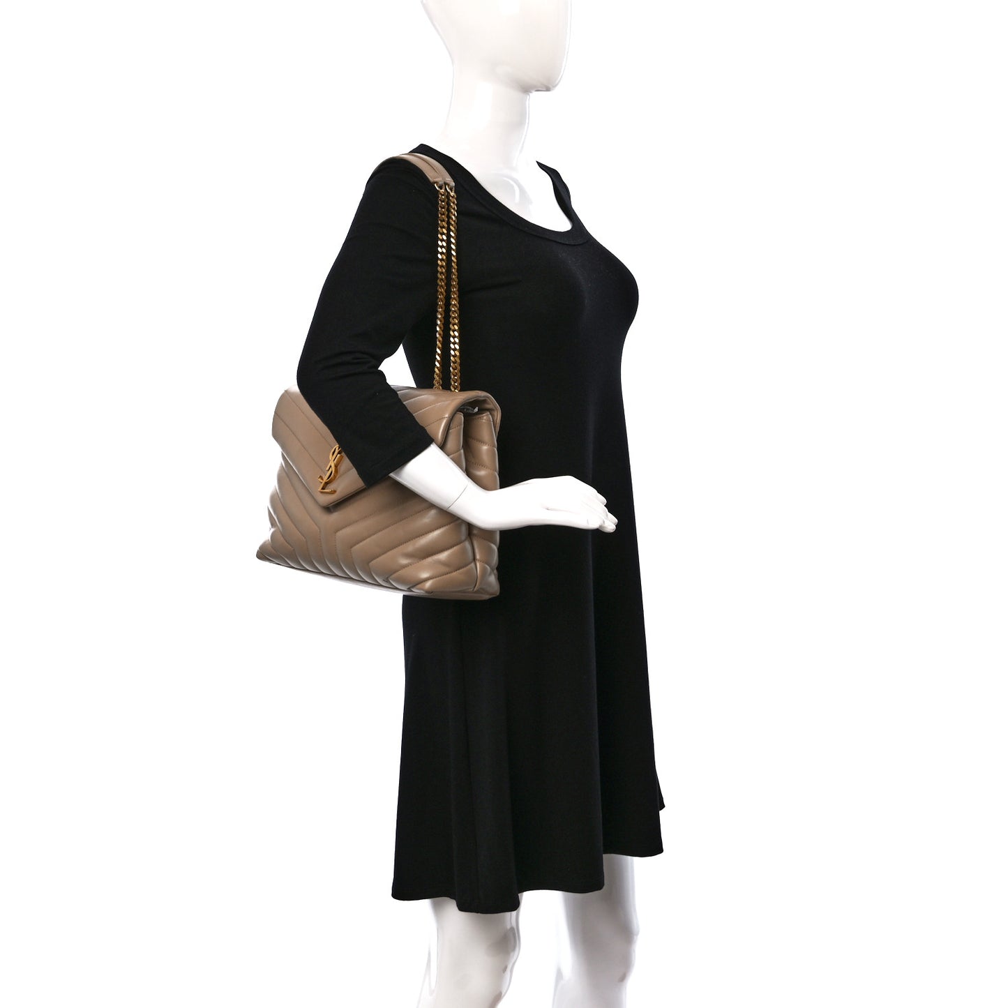 Calfskin Y Quilted Monogram Medium Loulou Chain Satchel Dark Beige