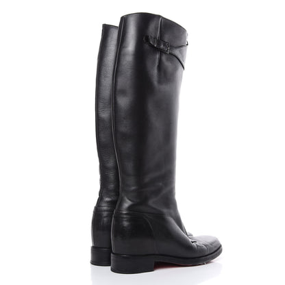 Christian Louboutin Matte Calfskin Foresta Knee High Wedge Boots 37.5 Black 4 of 16