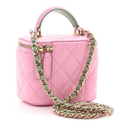 Chanel Lambskin Quilted Top Handle Mini Vanity Case With Chain Pink Green 3 of 10