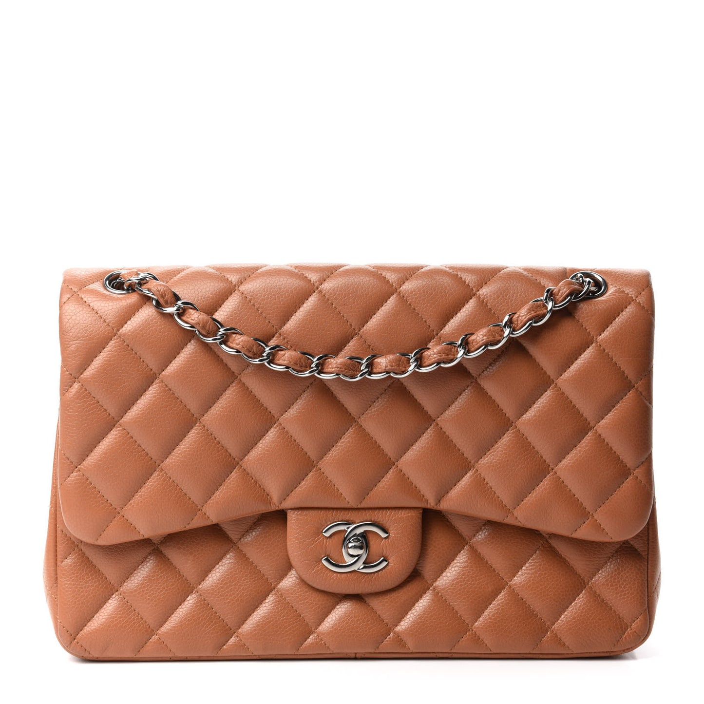 Caviar Quilted Jumbo Double Flap Light Brown