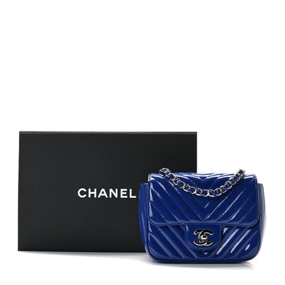 Chanel Patent Chevron Quilted Mini Square Flap Blue 10 of 10