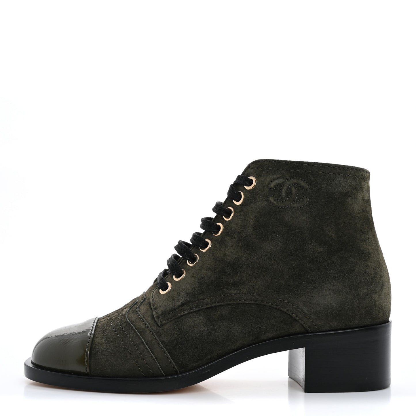 Suede Patent Cap Toe CC Boots 35.5 Khaki