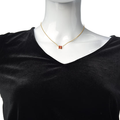 Hermes Lacquered Gold Mini Pop H Pendant Necklace Rouge Vif 2 of 5