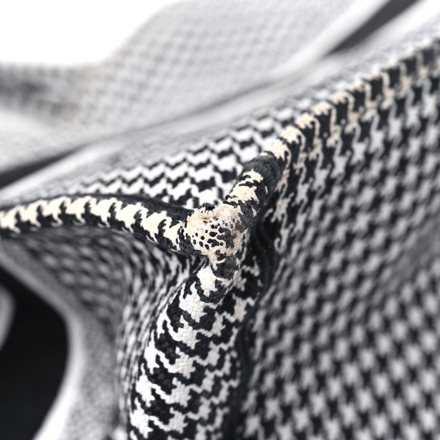 Canvas Houndstooth Embroidered Large Book Tote Black White