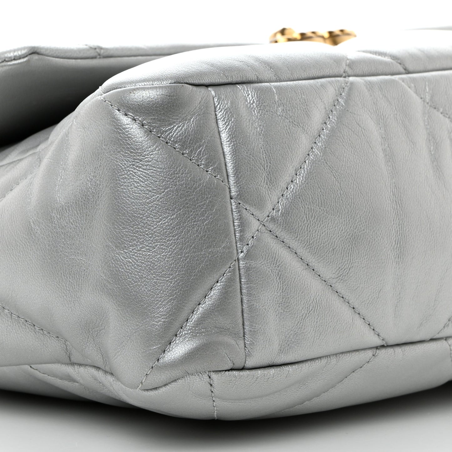 Metallic Goatskin Quilted Large Chanel 19 Flap Silver