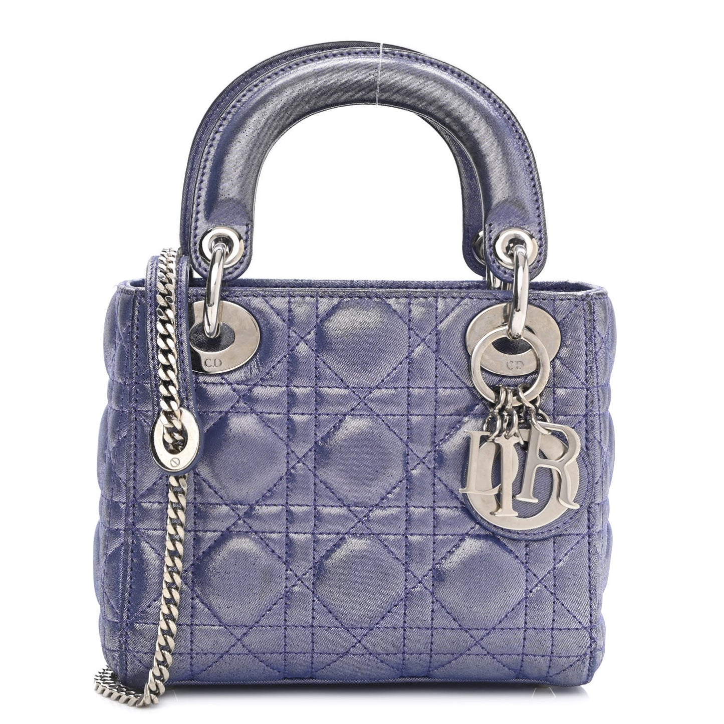 Metallic Lambskin Cannage Mini Lady Dior Dew Bleu