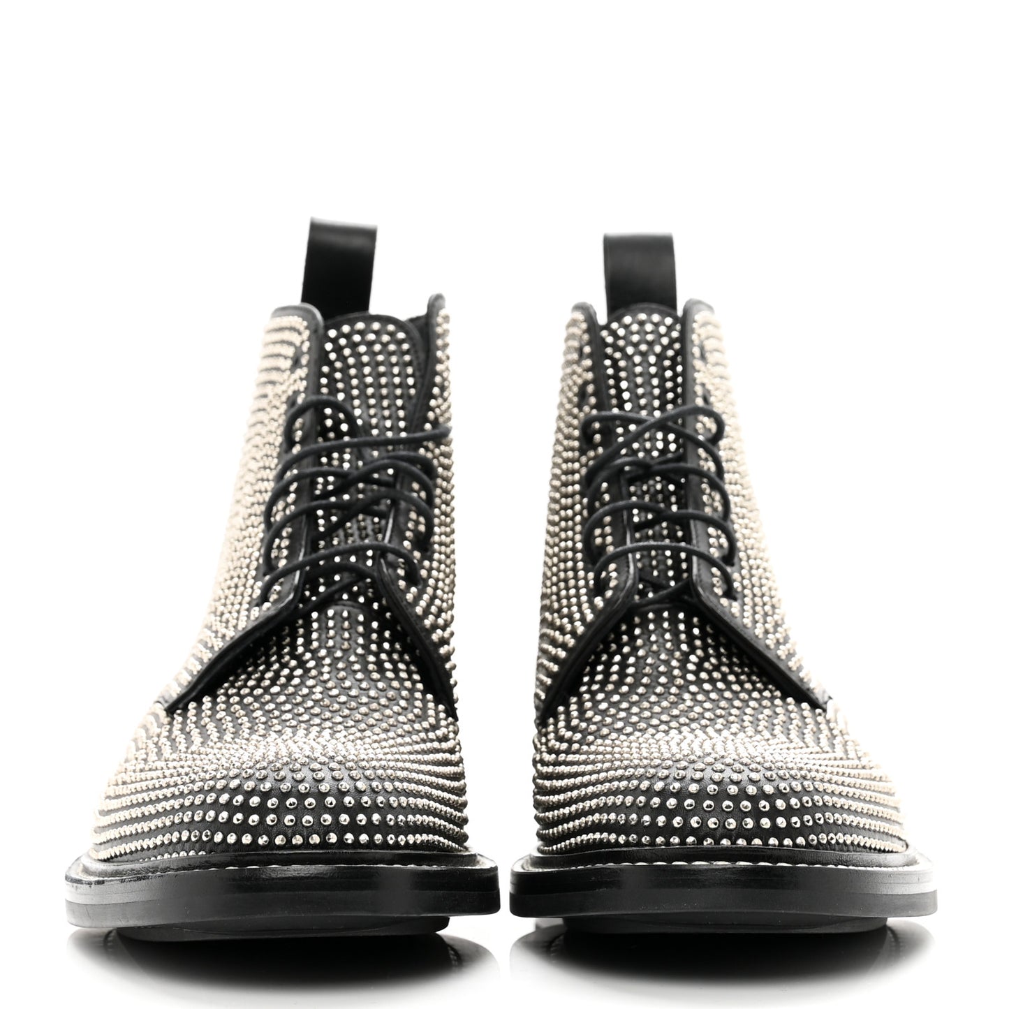 Calfskin Mens Studded Lace Up Boots 41.5 Black